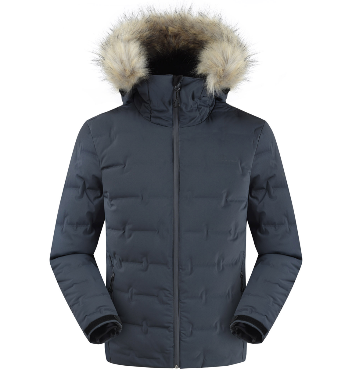 Men's down jacket with a faux fur collar